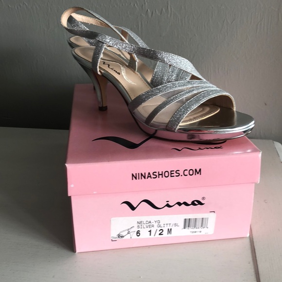nina silver strappy heels